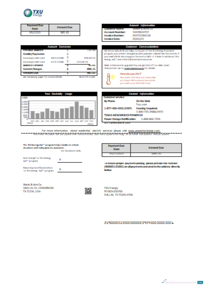 Download Texas TXU Energy utility business bill SCR Photoshop template
